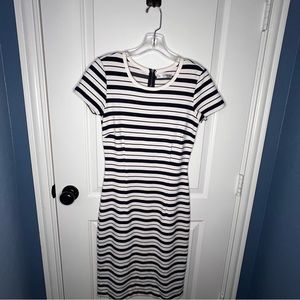 Downeast Outfitters Fitted Navy and White Striped Dress